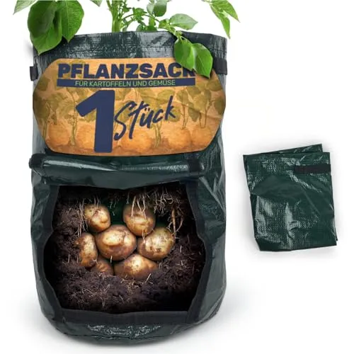 Gravidus Kartoffel Pflanzsack 40 Liter – Einfacher Gemüseanbau, Ösen gegen Staunässe, praktischer Handgriff und Folienklappe, aus strapazierfähigem Kunststoff (Grün, Ø 30 x 43 cm) (1 Stück)