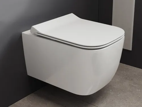 SSWW Tiefspül-WC Spülrandlose Wandtoilette - WC-Becken mit Softclose-Duroplast-Sitz und Lotusbeschichtung, pflegeleicht und wassersparend, ideal für moderne Bäder.