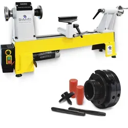 BAMATO Drechselmaschine WL-460V - Gartenwerkzeuge – Stufenlos einstellbare Drehzahl und vibrationsarmer Betrieb dank gummierter Standfüße, ideal für ambitionierte Holzwerker.