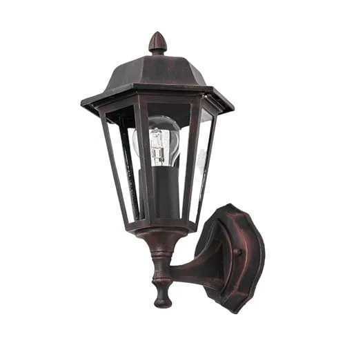 Lindby Außen-Wandleuchte Lamina, Antik Schwarz-Rost - Elegante Außenwandleuchte aus lackiertem Aluminium und klarem Glas, ideal für stilvolle Außenbereiche. Schützt dank IP44 vor Spritzwasser und bietet Platz für E27-Leuchtmittel.