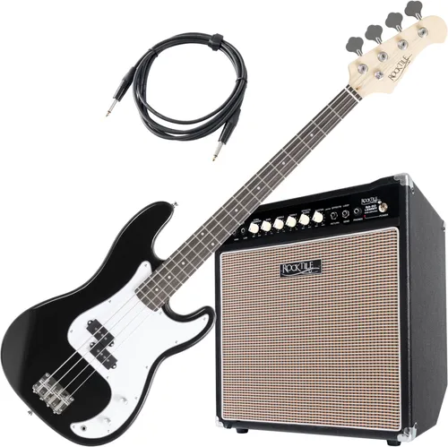 Rocktile E-Bass Puncher Preci Style mit 50W Lemmy Bass-Verstärker - E-Bass im Preci Design mit 50W Verstärker und Kabel! Vielseitiger Sound, ideal für Jazz und Rock, dank 3-Band-Klangregelung und Aural Enhancer.