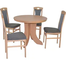 Essgruppe Paulina (5-teilig) - Möbel Direkt Online - Hochwertige 5tlg. Essgruppe mit 4 Massivholzstühlen und einem Esstisch. Bequeme, schaumstoffgepolsterte Stühle mit attraktiven Stoffbezügen für stilvolles Essen.