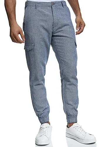 Indicode Herren Booth Cargohose aus Leinen & Baumwolle - Wanderhosen mit lässigem Cargo-Stil, 6 praktischen Taschen und elastischen Bündchen für optimale Passform und modernen Look.