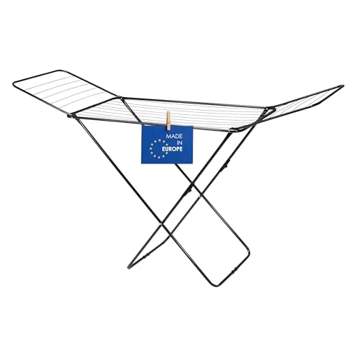 Flügel Wäscheständer schwarz ausklappbar 18 m Trockenlänge - 180 x 55 cm - Metall Flügelwäscheständer klappbar Made in EU - Stand Trockengestell Wäschetrockner Standtrockner für Innen und Außen