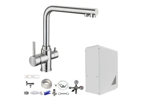 Tafelwasseranlage 10 L/h – BieTal® Wasserspender mit Sprudelwasserfunktion - Genießen Sie frisches, gekühltes Wasser mit der BieTal Tafelwasseranlage. Ideal für Büros und Gastronomie, bietet sie ungekühltes sowie sprudelndes Wasser auf Knopfdruck. Komplettset mit 3-Wege Edelstahl-Wasserhahn für sofortigen Genuss.