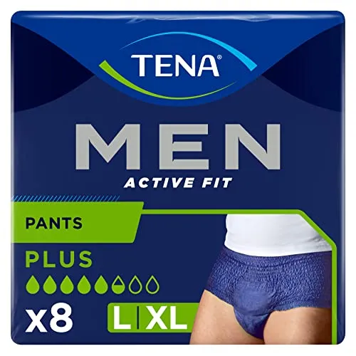 TENA Men Active Fit Pants Plus S/M - Sparpaket - Inkontinenzeinlagen für aktive Männer, mit maskulinem Schnitt und hoher Saugfähigkeit von 1.010 ml. Bequem, flexibel und atmungsaktiv für Sicherheit im Alltag.