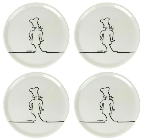 Lentz Pizzateller Ø31cm aus Porzellan mit lustigem Koch-Motiv (4er Set)