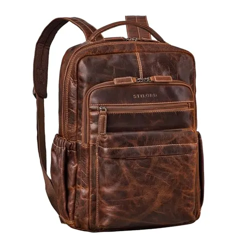 STILORD 'Hiro' Rucksack aus Leder für Herren und Damen - Großer Laptoprucksack für Büro und Reisen - Eleganter Rucksack aus echtem Rindsleder mit großzügigem Stauraum. Ideal für DIN A4 Unterlagen und Laptops bis 16 Zoll. Komfortable Schultergurte für entspanntes Tragen im Alltag.