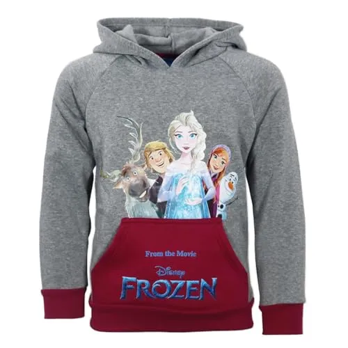 Disney Frozen Kinder Hoodie – Kuscheliger Kapuzenpullover mit Anna, ELSA & Olaf – Offizieller Fleece-Pulli für Mädchen – Größe 92 bis 128 – Lila oder Grau, Farbe: Grau, Bekleidungsgröße: 92