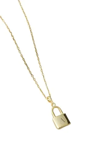 Einzelstück® Halskette mit Schloss Anhänger 925 Silber I personalisierbar mit Gravur I 14K vergoldet I Damenkette I Silberkette Collier Love Lock (Gold)