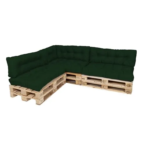 TexDeko® Garden Palettenkissen 120x80x18cm - Wasserabweisend & UV-beständig - Sofas: Stylisches 7-TLG Set in Dunkelgrün, ideal für In- & Outdoor. Wasserabweisend, UV-beständig und komfortabel für höchsten Sitzgenuss.