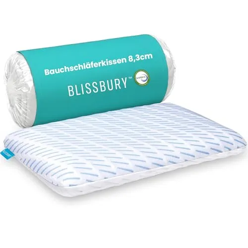 BLISSBURY Kühlendes Bauchschläferkissen 8,4 cm, flaches Memoryschaum-Kopfkissen