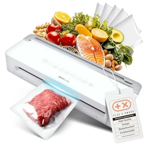 AddLiving Vakuumierer - Automatisches Folienschweißgerät mit Touch Panel - Vakuumierer für Lebensmittel mit 5 Vakuumbeuteln. Aroma- und luftdicht dank innovativer Versiegelungstechnologie, ideal zum Frischhalten von Lebensmitteln.