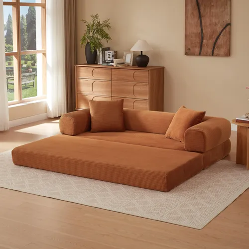 LVHOM 2-in-1 Schlafsofa Faltbar Cord, Bodensofa ohne Montage, Gästebett Sofabett für Wohnzimmer & Jugendzimmer, 195x89x59, Terracotta