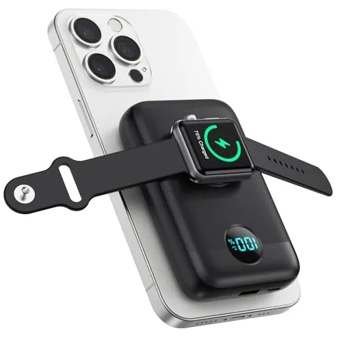 Magnetische Powerbank 10800mAh für MagSafe - 4-in-1 Wireless Power Bank - Externe Handyakkus mit 10800mAh Kapazität, lädt gleichzeitig 4 Geräte, ideal für iPhone und Apple Watch, mit schnellem PD 22.5W und LED-Display für einfache Nutzung.