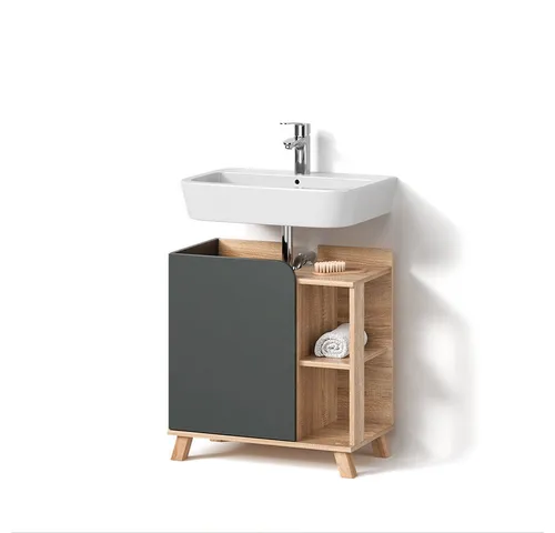 Livinity® Waschbeckenunterschrank Marano - Stilvoller Stauraum in Anthrazit/Sonoma - Waschbeckenunterschrank in eleganten Farben, bietet praktische offene Fächer und eine Tür für optimalen Stauraum im Bad.