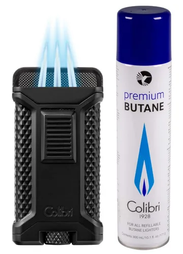 Colibri Ascari schwarz metallic Triple Zigarren Feuerzeug - Hochwertiges Flammen-Feuerzeug mit 3 Jetflammen für präzises Anzünden. Elegant in metallic schwarz, ideal für Zigarrenliebhaber. Robust und zuverlässig für den täglichen Gebrauch.