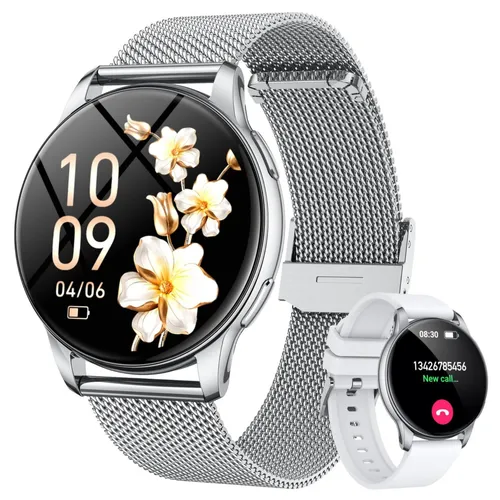 Smartwatch Damen G 58-X, Fitness Tracker mit Bluetooth - Moderne Smartwatch in Silber mit Fitness Tracker und Musikplayer. Kompatibel mit Android und iOS, ausgestattet mit Touchscreen und Schlaftracker für den täglichen Einsatz.