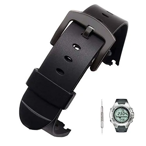 JTMM Gummi-Ersatz-Uhrenarmband for SUUNTO Observer SR X6HRM, Luxus-Kautschukband mit Metallanschlüssen, Fitness-Laufsport-Armband (schwarz)