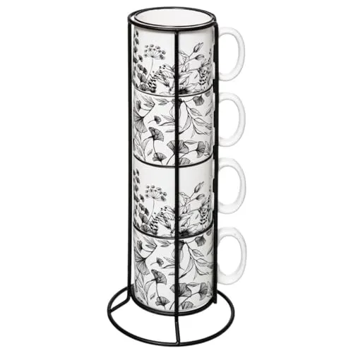 Secret de Gourmet Gestell 4 Becher mit weißem Blumendesign - Thermobehälter mit elegantem Blumendesign, perfekt für stilvolle Präsentation und Transport von Speisen.