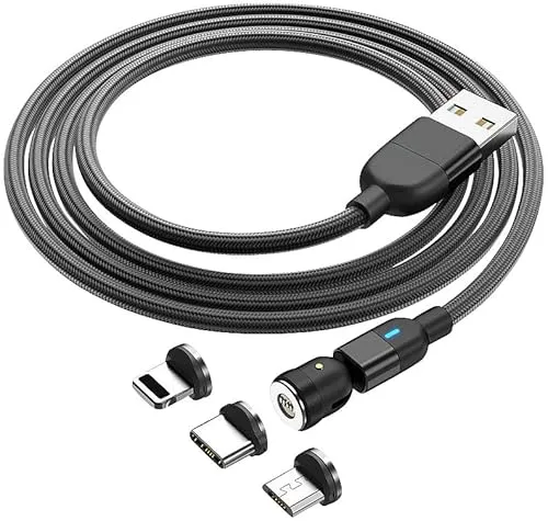 Callstel USB-A-Kabel, magnetischer Stecker für USB-C, Micro-USB, Lightning, 3 A