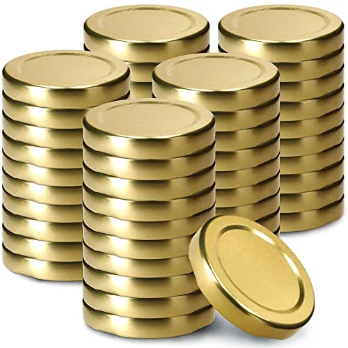 KADAX Schraubdeckel fi53 mm, Twist-Off-Deckel Set aus Metall, passend für 115ml Gläser, Ersatzdeckel mit 4 Einrastzähnen, Deckel für Flaschen und Einmachgläser (50 Stück, Gold)