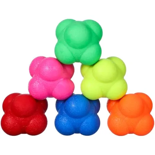 Reflexball Set 6 Stück – Gummi Reaktionstrainer zur Verbesserung von Reflexen, Beweglichkeit & Hand-Augen-Koordination – für Yoga, zu Hause & Freien – inkl. Bumperball, Twistball & Reaktionsball
