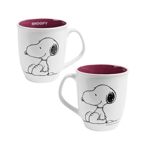 United Labels The Peanuts Tasse 280 ml, Weiß Rot, Kaffeebecher aus Steingut, Kaffeetasse, Snoopy Geschenke