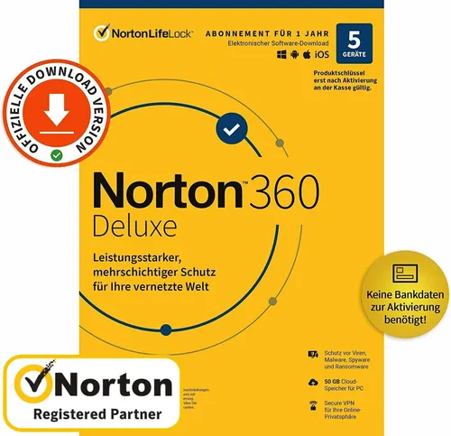 NORTON 360 Deluxe 2025 für 5 Geräte – 1 Jahr Antivirus-Schutz