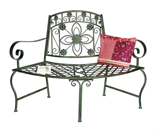 DanDiBo Halbrunde Gartenbank aus Metall, Wetterfest und Stilvoll - Sitzbank aus grünem Metall, ideal für Garten und Park, wetterfest und langlebig für entspannte Stunden im Freien.