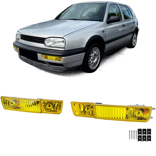 Klarglas Nebelscheinwerfer Set Gelb für VW Golf 3 (91-97) - Hochwertiges Nebelscheinwerfer Set für optimale Sicht bei schlechten Lichtverhältnissen. Einfacher Einbau, inklusive Blinker, für eine sichere Fahrt.