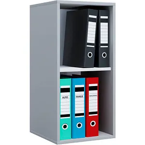 VCM Holzregal stehend – Elegantes Büroregal Lona I 2f Grau - Platzsparender Aktenschrank für acht Ordner oder Bücher, Maße ca. H. 74 x B. 35 x T. 37 cm – perfekt für kleine Büros oder Home Office.