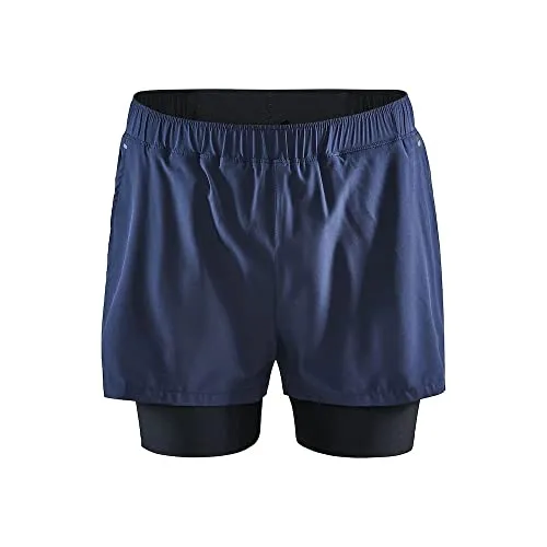 Craft Advance Essence 2-in-1-Stretch-Shorts, Blaze, Größe XXL - Laufshorts & 3/4 Hosen für Herren mit reflektierenden Aufdrucken für bessere Sichtbarkeit und praktischer verdeckter Reißverschlusstasche hinten.
