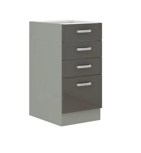 Küchen-Preisbombe Unterschrank 40 cm - Grau Hochglanz - Unterschrank für die Küche mit einer Breite von 40 cm, ideal für kleine Räume. Hochglanz-Finish für einen modernen Look, Lieferung zerlegt und originalverpackt.