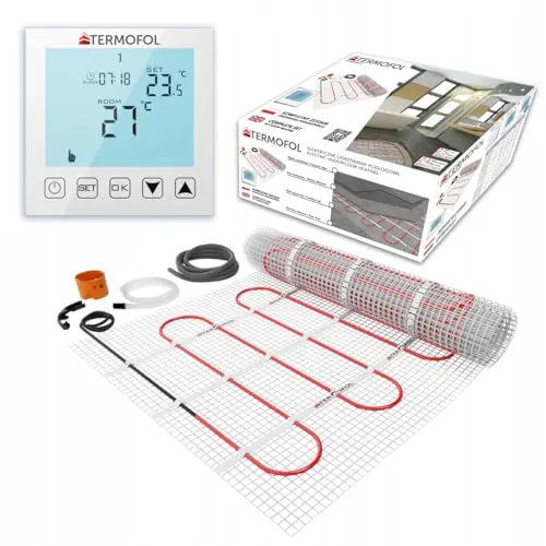 Termofol Set Heizmatte mit Thermostat H1 - Elektrische Fußbodenheizung fur Badezimmer, Wohnzimmer und Küche - Heizfolie mit Heizkraft 150W/m2 - Oberfläche 1,0 m² - Mit digitalem Heizungsthermostat