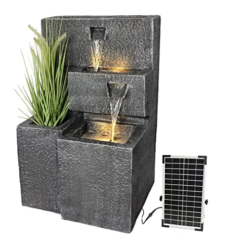 Solar Gartenbrunnen Grada mit LED Beleuchtung - Springbrunnen für Gartenteiche, bepflanzbar und mit Akku-Funktion für flexiblen Einsatz – genießen Sie plätscherndes Wasser auch abends!