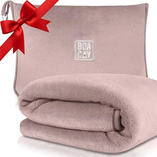 BOACAY Weiche & Warme Reisedecke für Flugzeug & Auto - Sonstige - 2-in-1 Reisedecke und Kissen, kompakt mit Gepäckhülle & Rucksackclip, ideal für lange Flüge und Reisen.