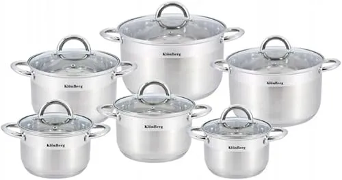 KlönBerg 12-teiliges Topfset aus Edelstahl mit Deckel - Hochwertiges Kochtopfset für alle Herdarten, inklusive Induktion. Die innovative Antihaftbeschichtung ermöglicht fettfreies Kochen und einfache Reinigung.