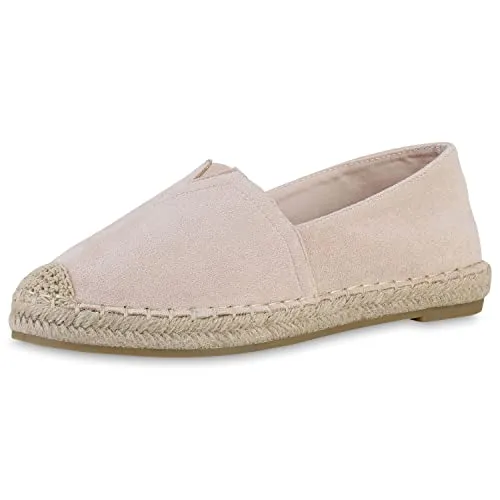 VAN HILL Damen Slippers Espadrilles Freizeit Sommer Schuhe Flache Bast Slip Ons Schlupfschuhe 211688 Beige 36