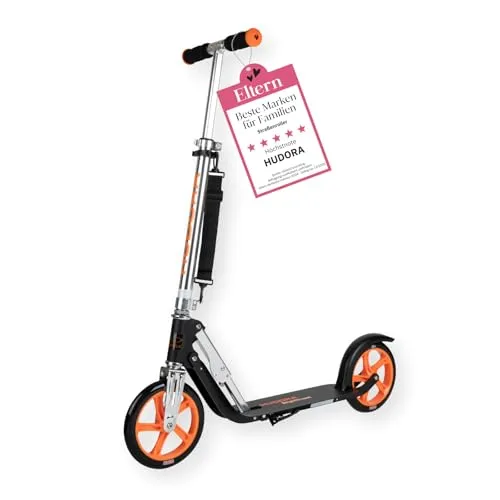 HUDORA BigWheel 205 Scooter - Höhenverstellbarer Aluminium-Roller für Kinder & Erwachsene - Roller / Kickboards - Stabiler Cityroller mit 205er-Rollen für maximalen Fahrspaß und Sicherheit durch Grip-Tape und Hinterradbremse. Ideal für bis zu 100kg, leicht zusammenklappbar und in vielen Farben erhältlich.