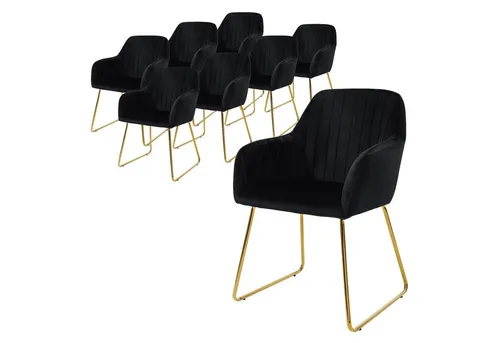 ML-DESIGN Stuhl Esszimmerstuhl mit Rücken- und Armlehnen, Samtbezug, ergonomisch (Komplett-Set, 8 St), Wohnzimmerstuhl Schwarz, goldenes Metallgestell Küchenstuhl Sessel