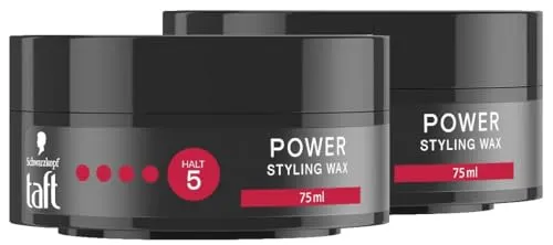 Schwarzkopf TAFT Styling Wax Power (2x 75ml), Haarwax für bis zu 48 Stunden Kraft-Halt, schonend für Haar und Kopfhaut, veganes, Styling-Wax, Haarwachs