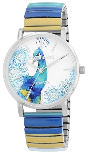 Excellanc Quarzuhr 1700060 Edelstahlzugband, D 36 mm mit buntem Muster - Elegante Armbanduhr mit hochwertigem Quarzuhrwerk und flexiblem Edelstahlzugband für hohen Tragekomfort. Das bunte Muster sorgt für einen stylischen Hingucker am Handgelenk.