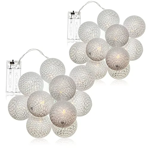 com-four® 2x LED Lichterkette Kugel