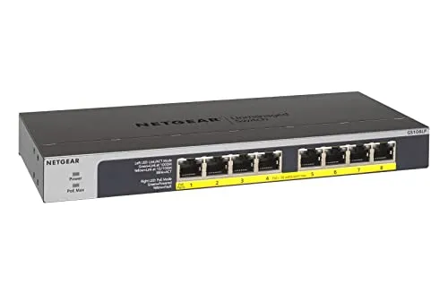 NETGEAR GS108LP - 8-Port Unmanaged Switch mit 60W PoE+, lüfterlos und flexibel montierbar für geräuschfreien Betrieb in kleinen Büros oder Heimnetzwerken