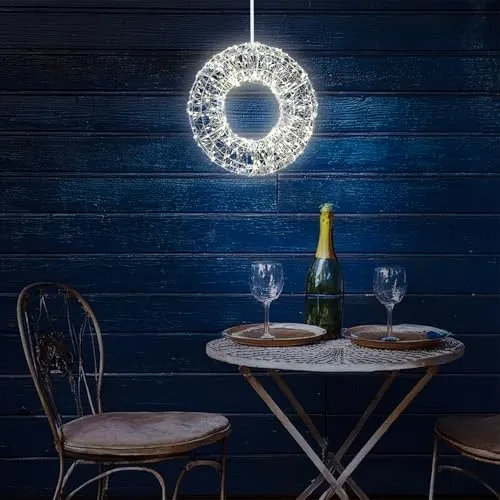 MARELIDA LED Dekokranz 30cm mit 400 Lichtern und 8 Modi - Silberner LED Lichtkranz mit 400 warmweißen LEDs für stimmungsvolles Licht. Integrierter Timer (6h an/18h aus) und 8 Leuchtmodi. Ideal für Innen- und Außenbereich, perfekt für festliche Anlässe und ganzjährige Dekoration.