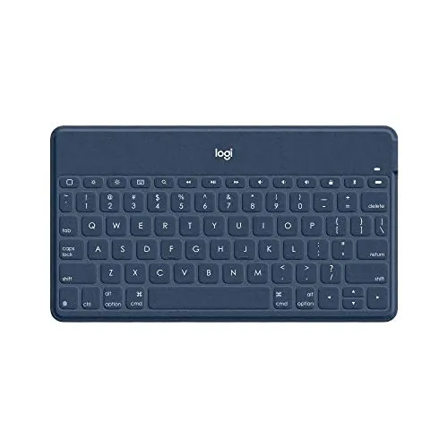 Logitech 920-010044 - Ultraleichte kabellose Bluetooth-Tastatur - Tastatur für iPad, iPhone und Apple TV, in coolem Blau. Ultradünn und spritzwassergeschützt für flexibles Arbeiten überall.