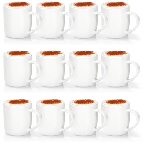 com-four® 12x Kaffeebecher aus Porzellan - Kaffee-Tasse im modernem Design - Basic Kaffeepott White für Kalt- und Heißgetränke - 330 ml