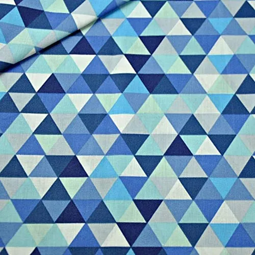 Pingianer 100x160cm Dreiecke Pyramide 100% Baumwolle Baumwollstoff Kinder Meterware Handwerken Nähen Stoff (Dreiecke Blau Weiß, 100x160cm (11,99€/m))
