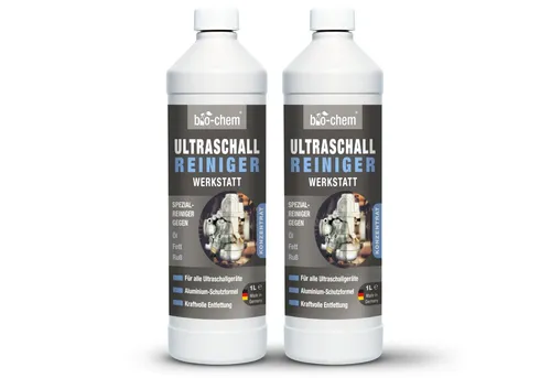 bio-chem Ultraschallreiniger Werkstatt 2x 1 l - Autopflege: Effektives Reinigungsmittel mit Alu-Schutzformel, ideal für empfindliche Materialien und verdünnbar bis 1:20, perfekt für technische Bauteile im Ultraschallbad.